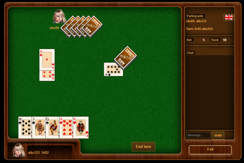 Multiplayer "Pass-on Durak" card game with betting.