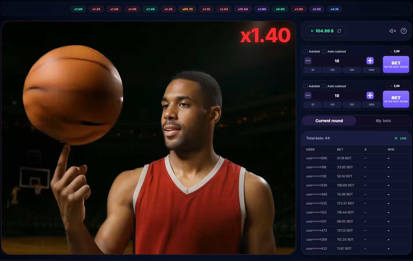 Juego de baloncesto tipo arcade con dinero real.