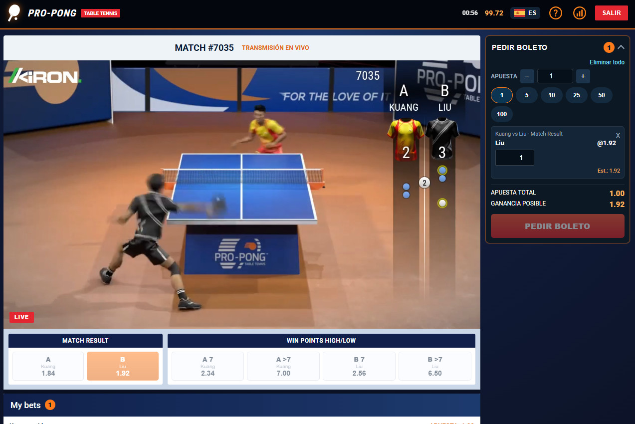 Virtual table tennis-ping pong betting for real money..