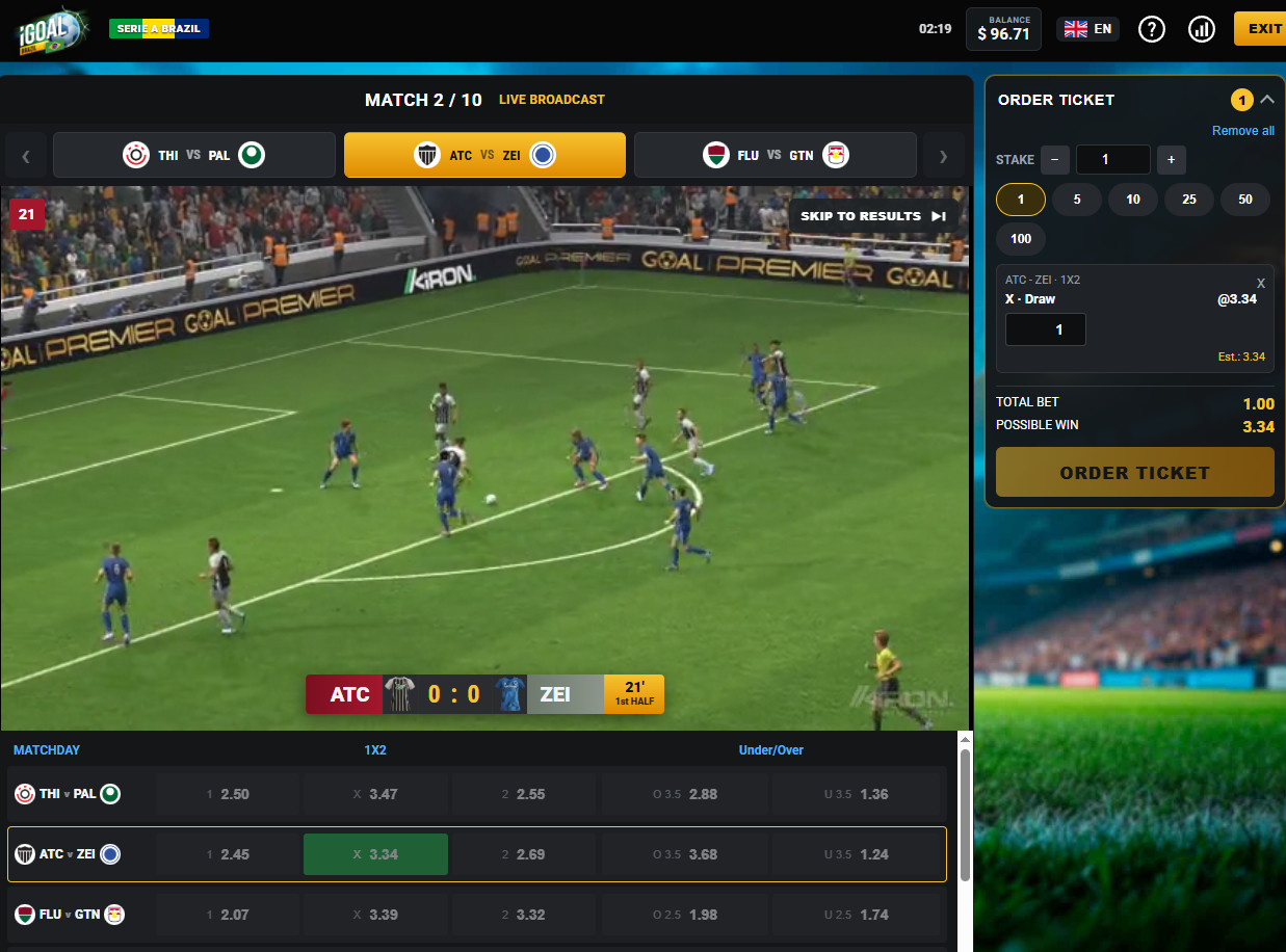 Brazilian Championship virtual sports with real-money betting.