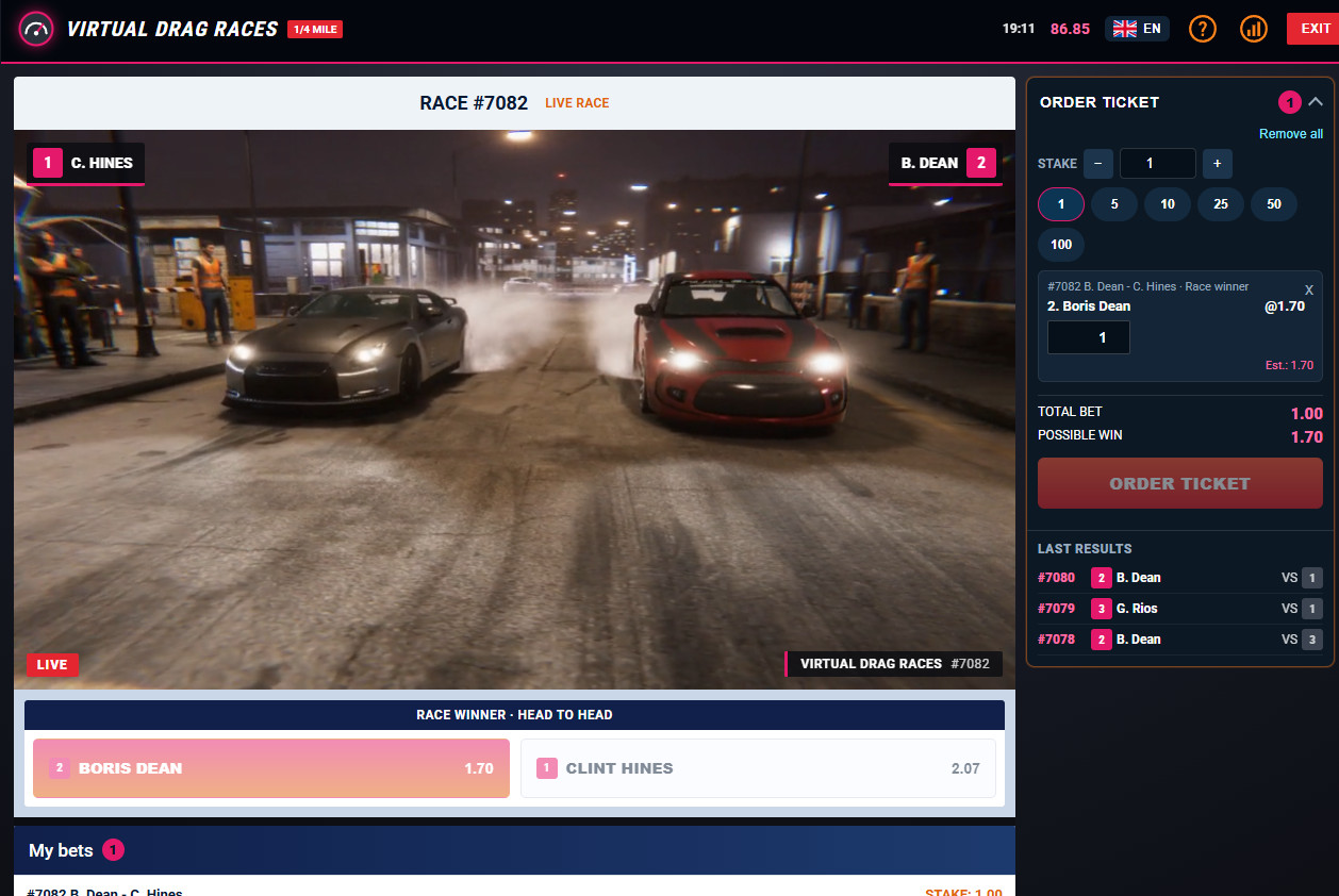City car racing: virtual sports with real-money betting.