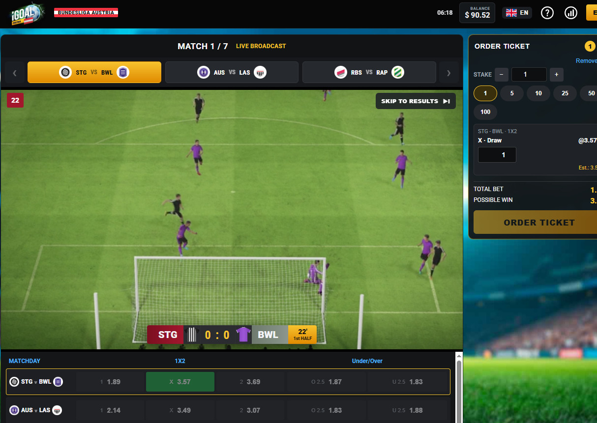 Austrian League Football: Virtual Sports for Real-Money Betting.